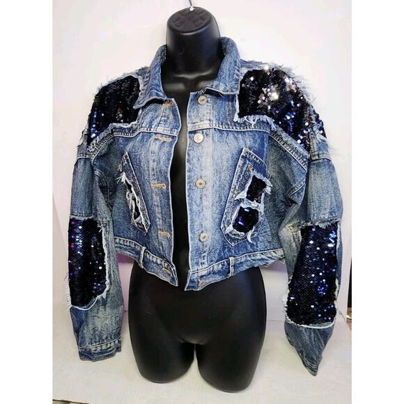LA ROS sequence jean jacket Women's Size 43" Bust XL Blue Designer Button Up - Picture 1 of 16